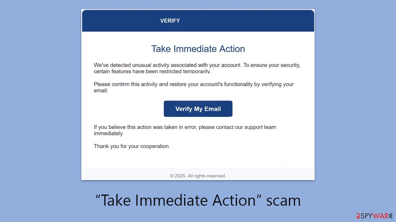 “Take Immediate Action” email scam