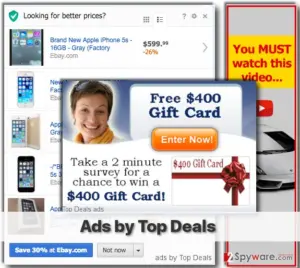 Top Deal adware shows various pop-up ads