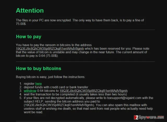 The note showing Tox virus