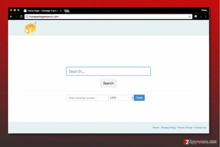Screenshot of Tracepackagesearch.com search engine