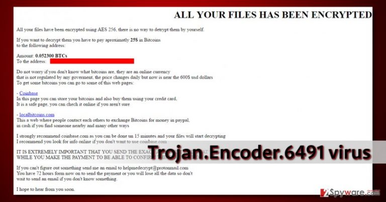The ransom note by Trojan.Encoder.6491 virus The ransom note by Trojan.Encoder.6491 virus
