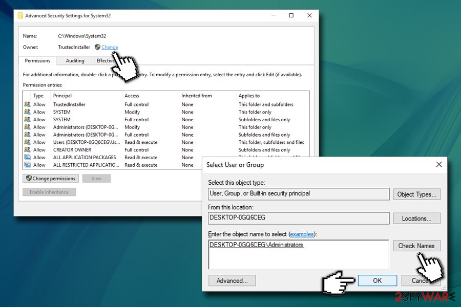 TrustedInstaller - select user group TrustedInstaller - select user group