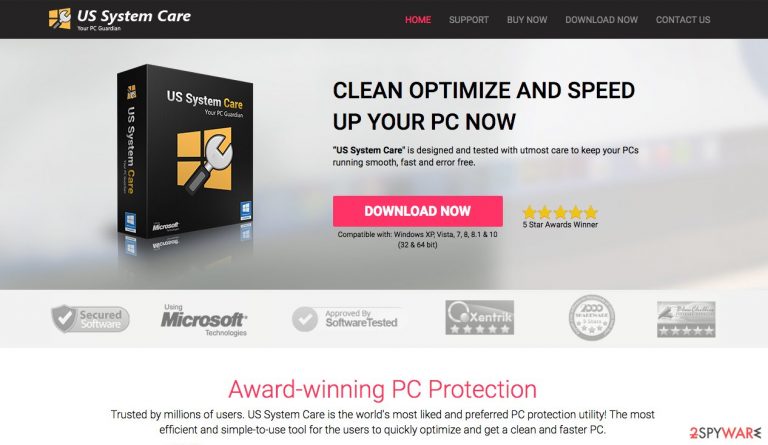 A screenshot of the US System Care official download website