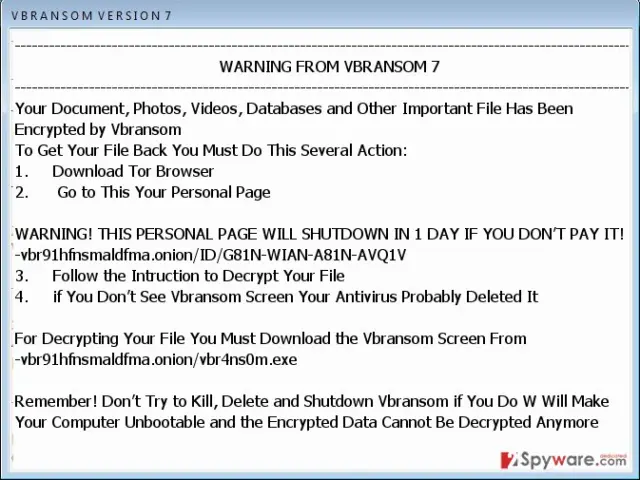 Vbransom virus ransom message
