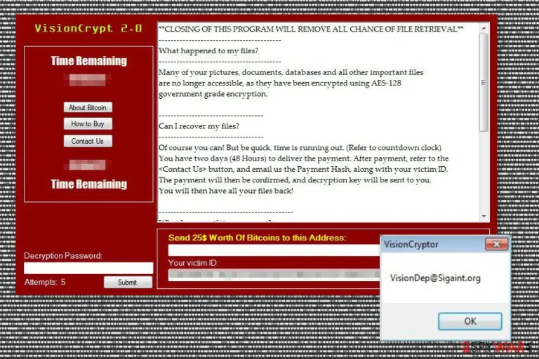Ransom note by VisionCrypt ransomware virus