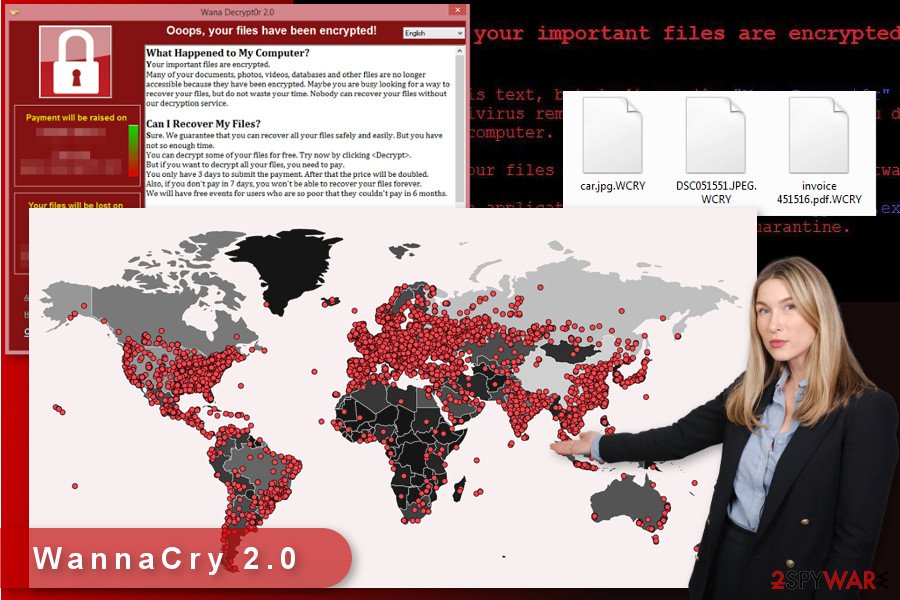 The illustration of WannaCry 2.0 ransomware virus The illustration of WannaCry 2.0 ransomware virus