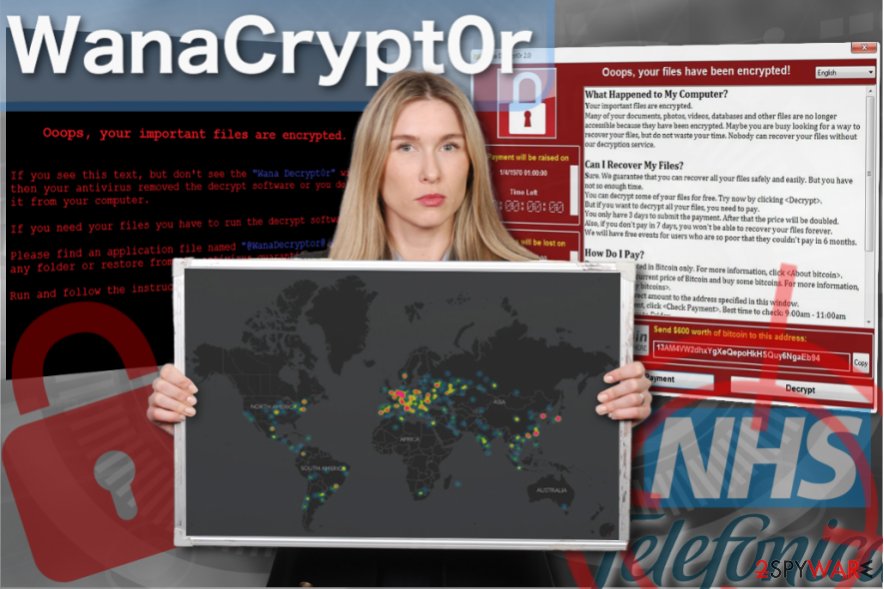 WanaCrypt0r ransomware virus illustration WanaCrypt0r ransomware virus illustration