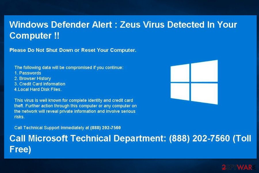 Windows Defender Alert: Zeus Virus scam Windows Defender Alert: Zeus Virus scam