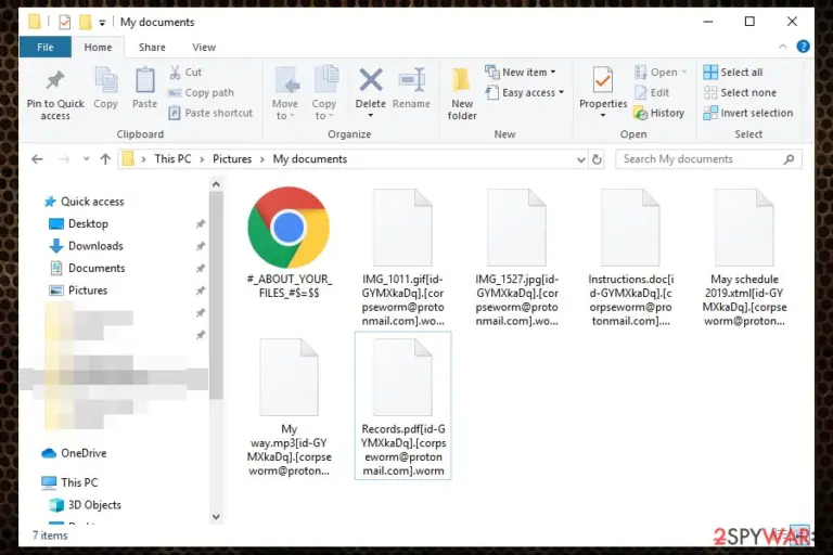 Worm ransomware encrypted files