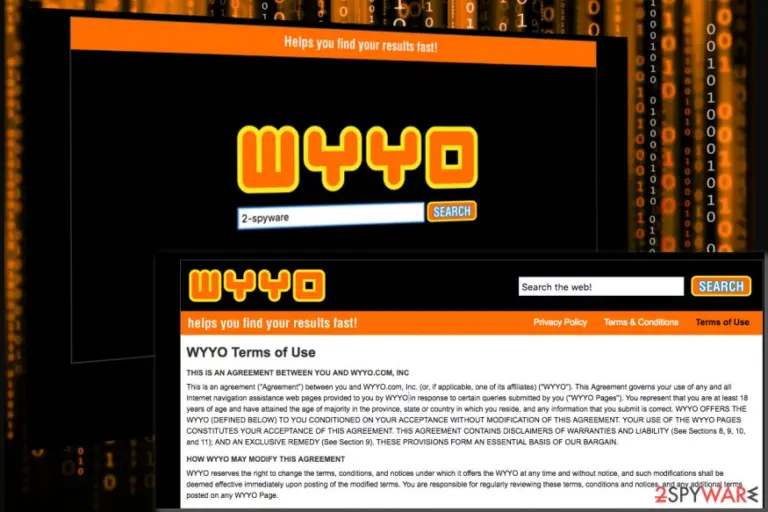 Image displaying screenshots of the Wyyo.com virus