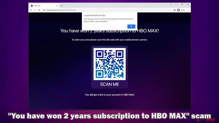 "You have won 2 years subscription to HBO MAX" scam "You have won 2 years subscription to HBO MAX" scam