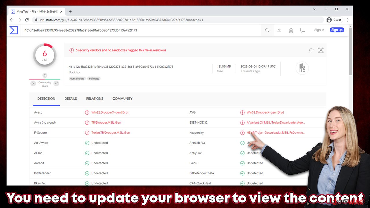 "You need to update your browser to view the content" virus "You need to update your browser to view the content" virus