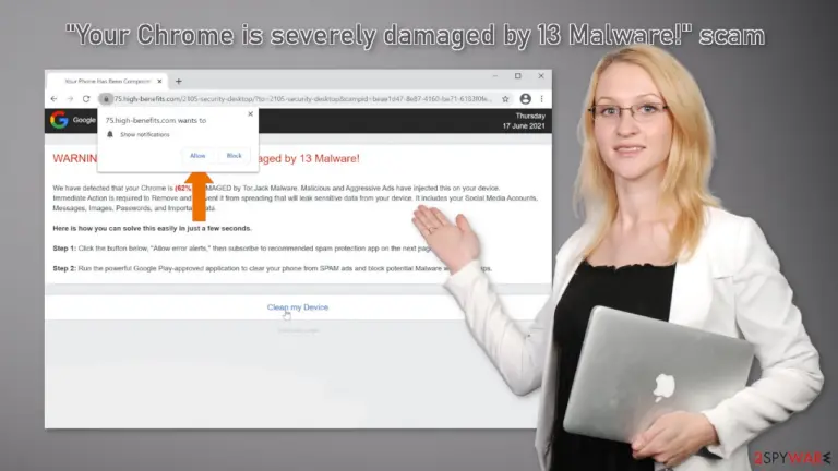 Your Chrome is severely damaged by 13 Malware scam