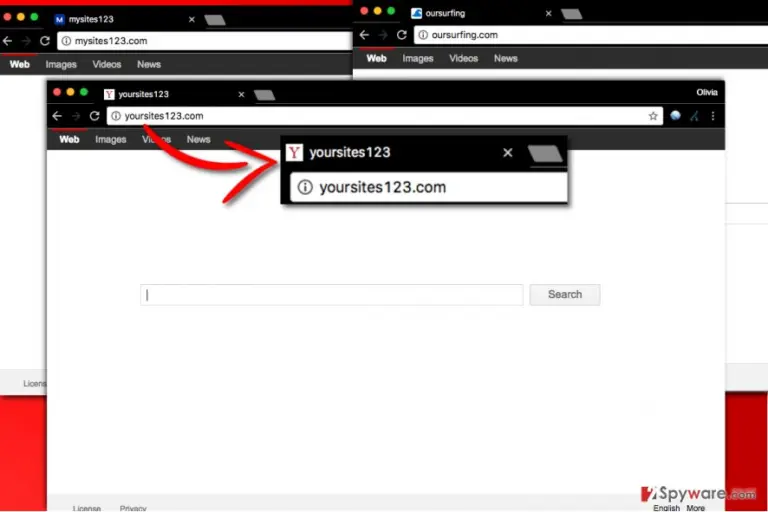 Yoursites123 virus hijacks browser's settings