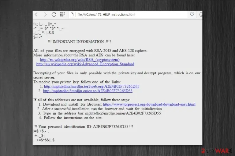 Zepto ransomware message