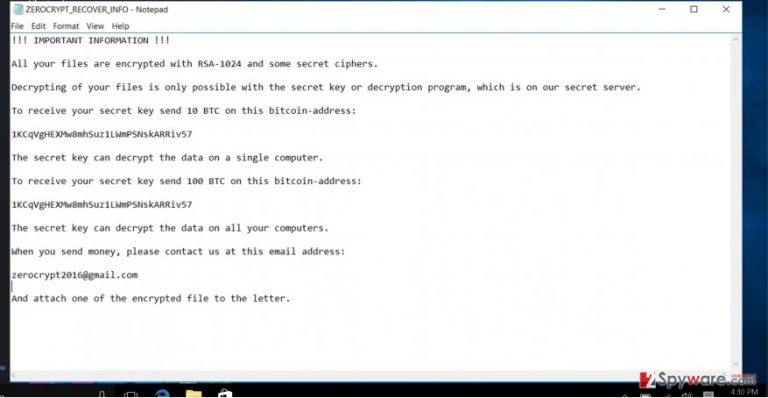 The image revealing ZeroCrypt ransomware The image revealing ZeroCrypt ransomware